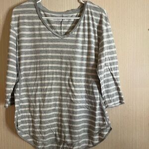 STYLUS Gray and White Striped Long Sleeve Top